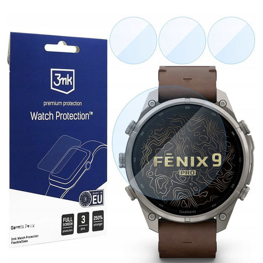 Protector de pantalla 3MK FlexibleGlass para Garmin Fenix 9 Pro de 47 mm, cristal flexible, pack de 3 unidades