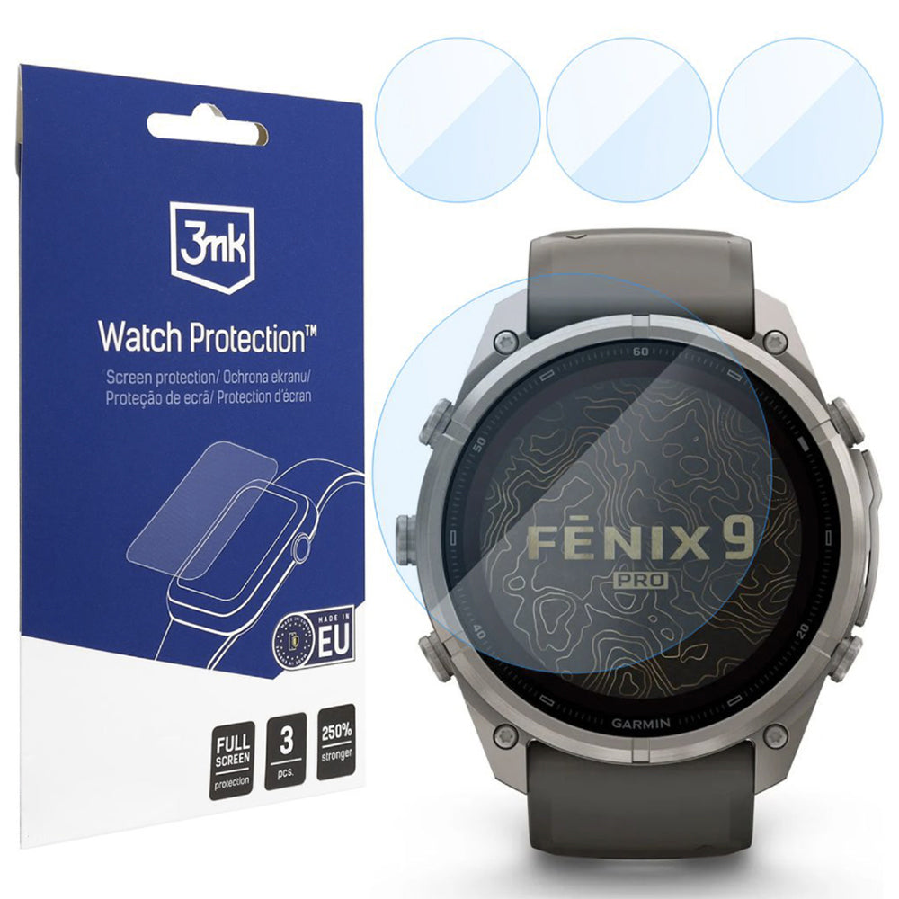 Protector 3MK FlexibleGlass para Garmin Fenix 9 Pro Solar 47mm, Set de 3 piezas, Vidrio Flexible