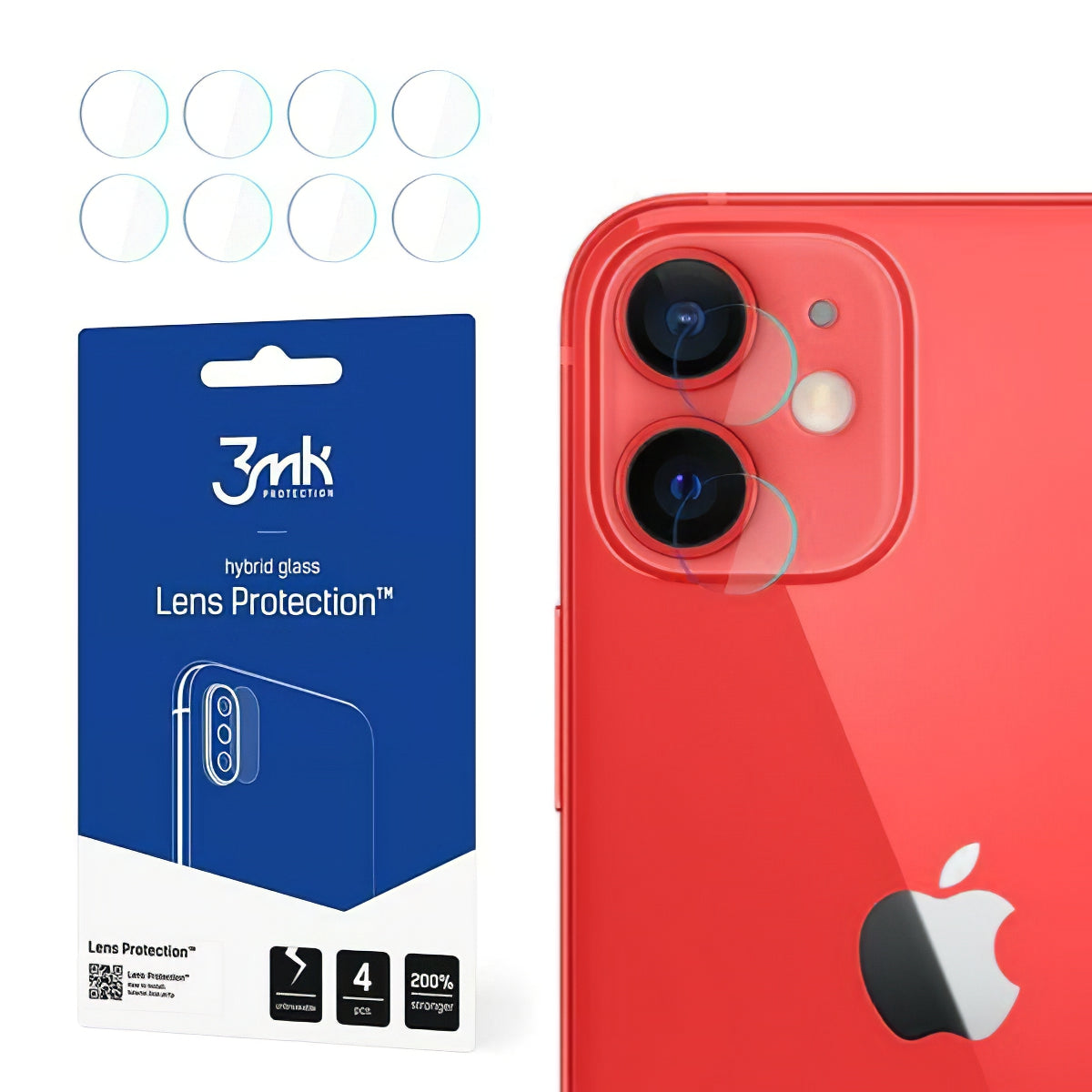 Protector de pantalla para cámara trasera 3MK Protection para Apple iPhone 12, vidrio flexible, juego de 4 piezas, transparente