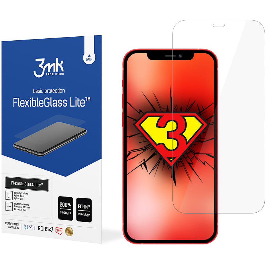 Protector de pantalla 3MK FlexibleGlass Lite para Apple iPhone 12 / 12 Pro, vidrio flexible, adhesivo completo