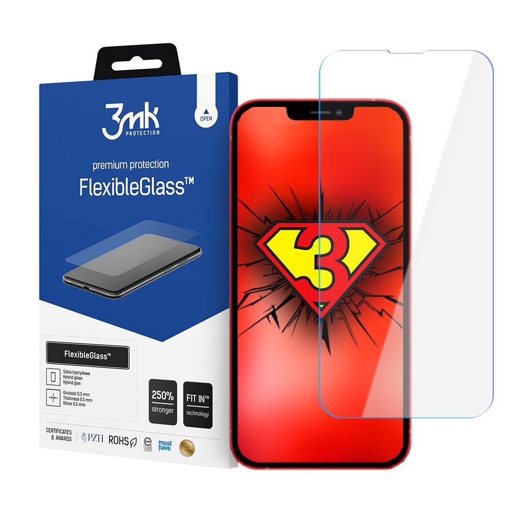 Protector de pantalla 3MK FlexibleGlass para Apple iPhone 17e / 16e / 14 / 13 Pro, Vidrio Flexible, Pegamento Completo