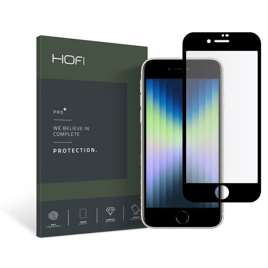 Protector de pantalla HOFI PRO+ para Apple iPhone SE (2022) / SE (2020) / 8, Cristal templado, Pegamento completo, Negro