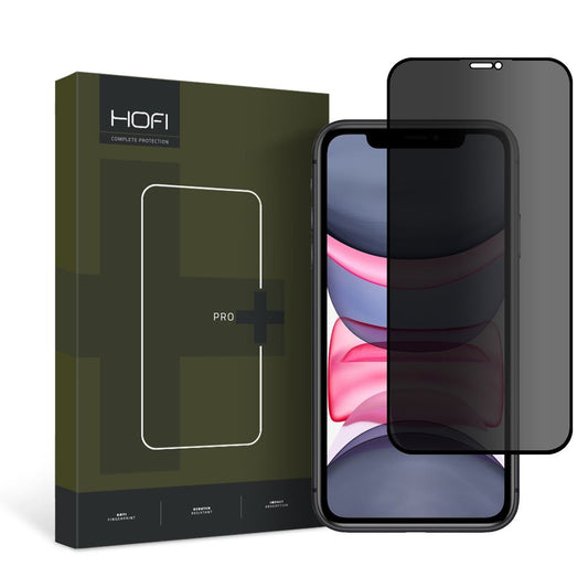 Protector de pantalla de privacidad HOFI PRO+ para Apple iPhone 11 / XR, vidrio blindado, pegamento completo.