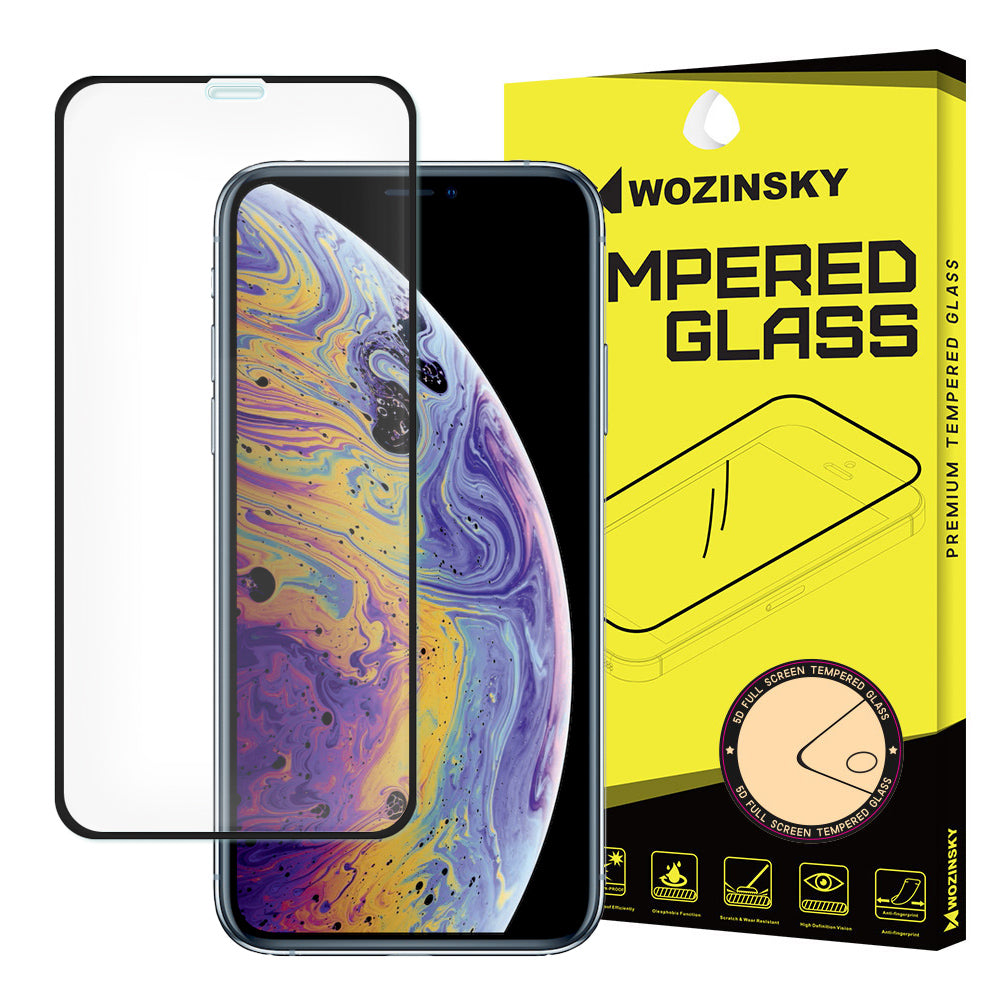 Protector de pantalla WZK para Apple iPhone 11 Pro / XS / X, vidrio templado, adhesivo completo, negro
