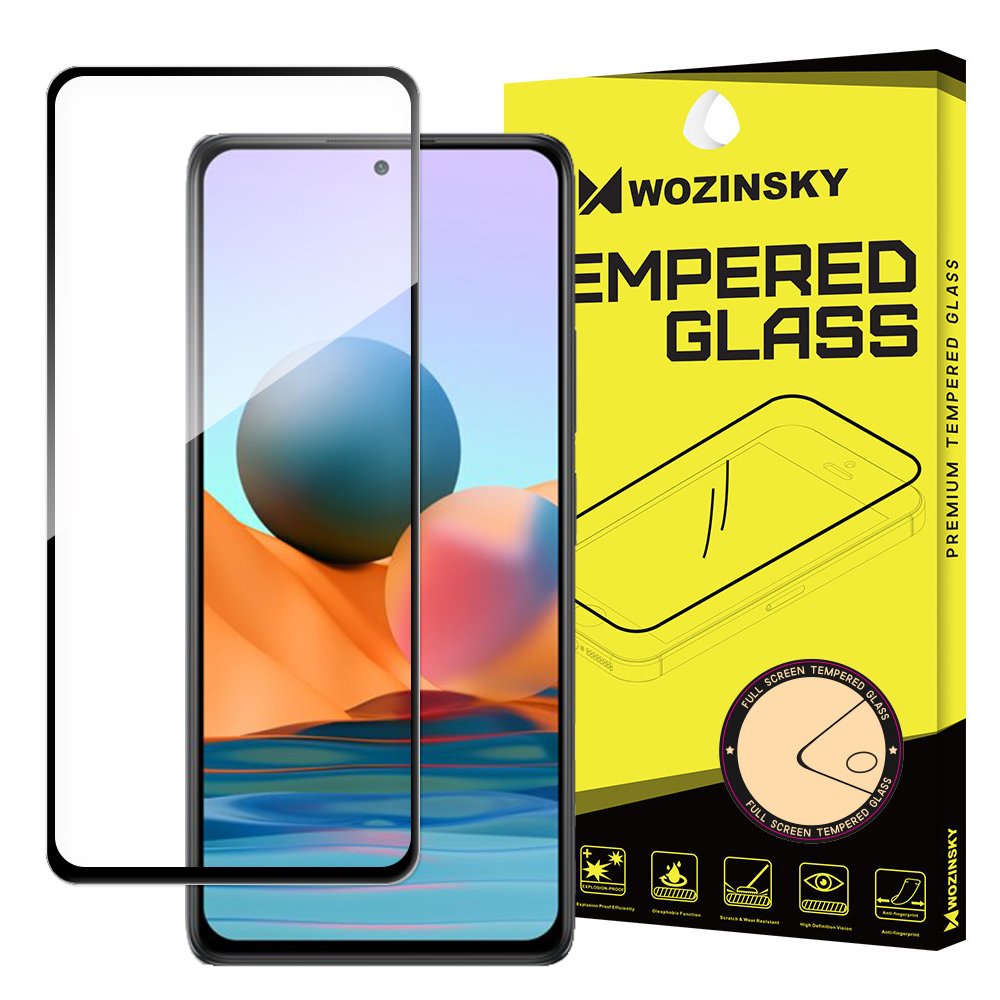 WZK Protector de pantalla para Xiaomi 12T / 12T Pro / Redmi Note 10 Pro Max, Cristal, Full Glue, Negro