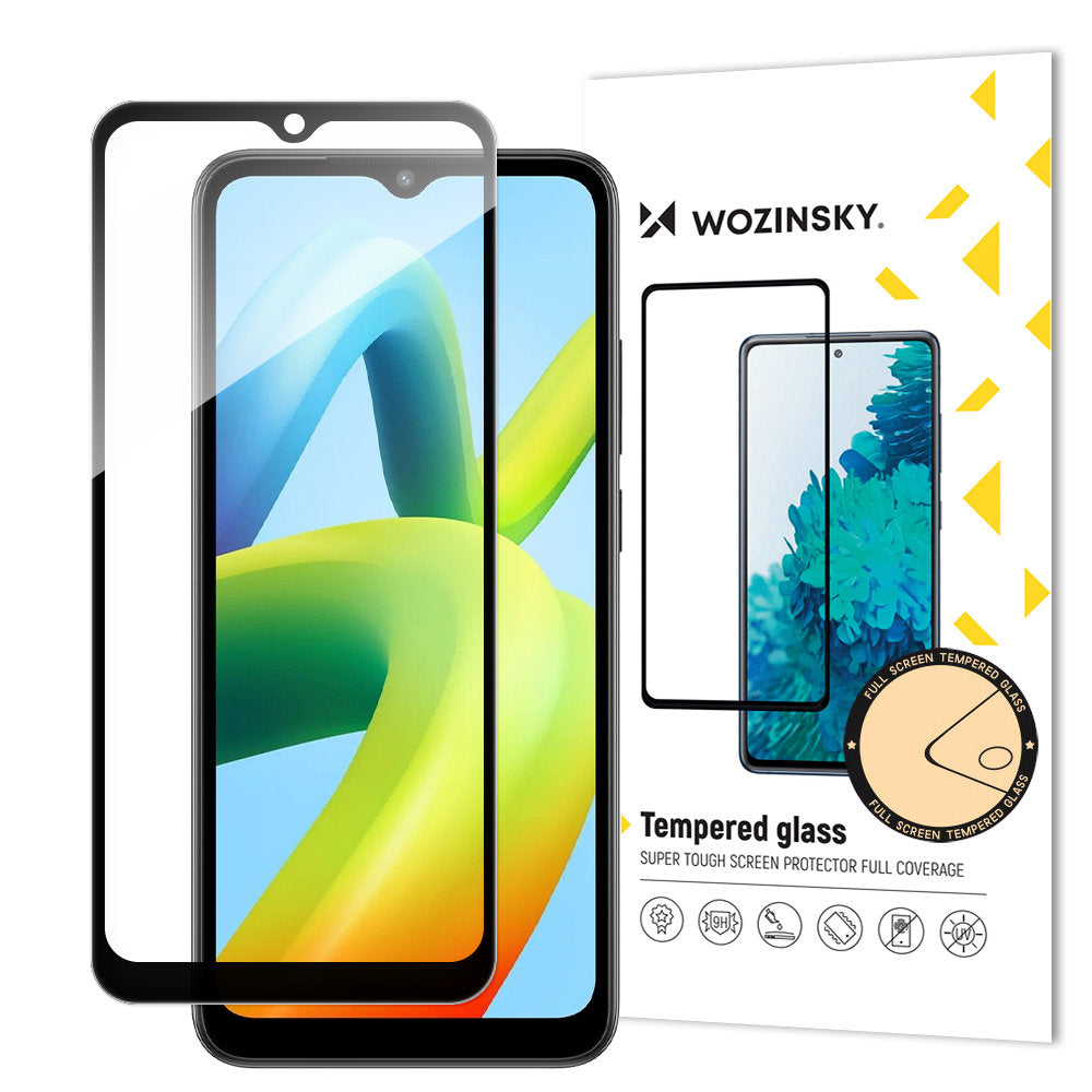 WZK Protector de Pantalla para Xiaomi Redmi A2+ / A2 / A2 / A1+ / A1, Cristal Protegido, Pegamento Completo, Negro