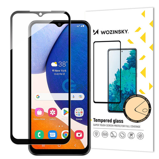 Protector de pantalla WZK para Samsung Galaxy A14 A145 / A14 5G A146, Vidrio, Pegamento completo, Negro