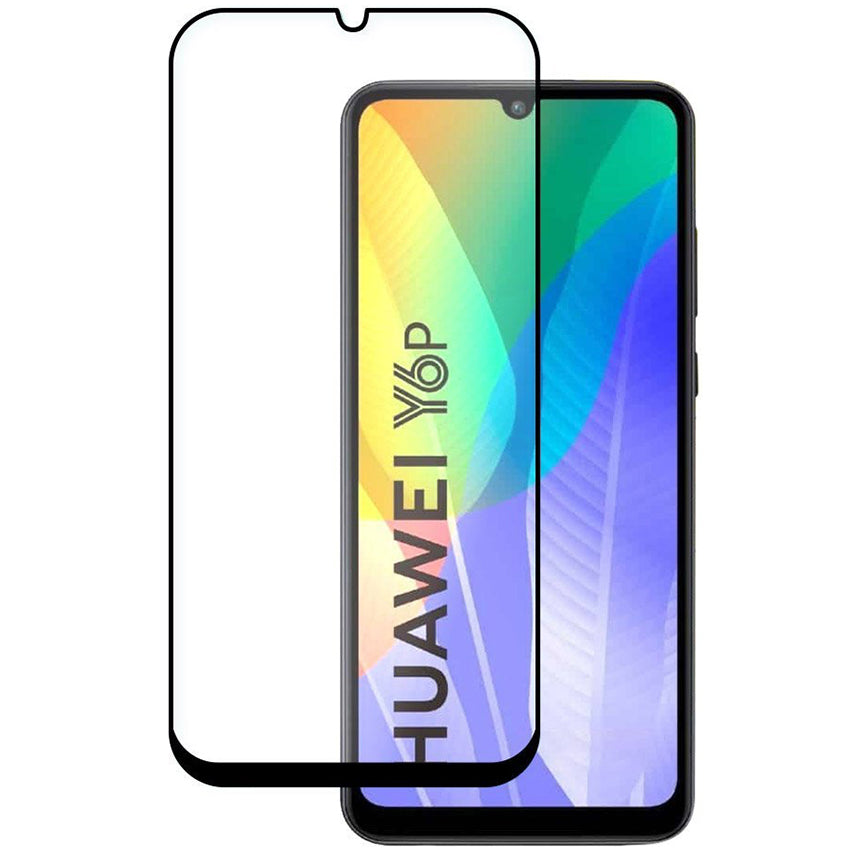 WZK Protector de pantalla para Huawei Y6p, Cristal flexible, Pegamento completo, Negro