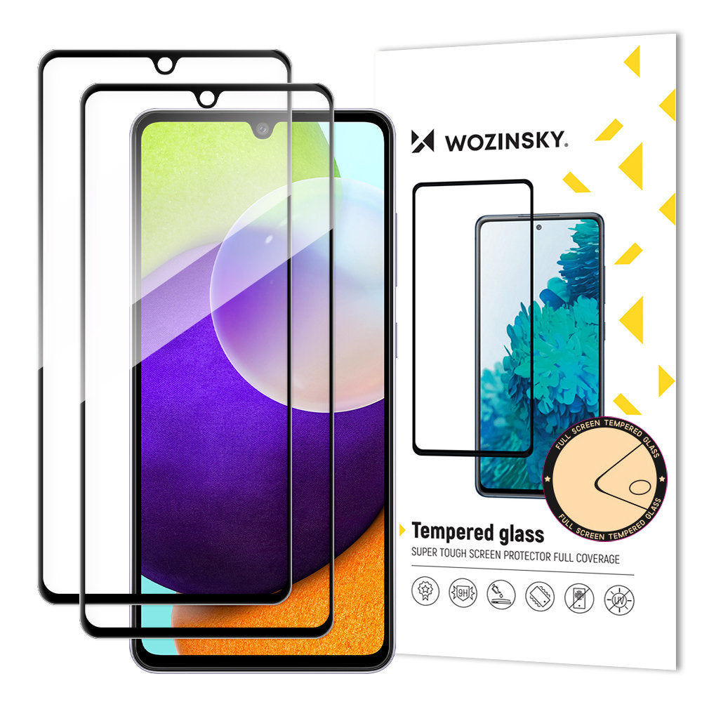 WZK Protector de Pantalla para Samsung Galaxy A33 5G A336, Cristal Blindado, Pegamento Completo, Set 2 piezas, Apto para Fundas, Negro