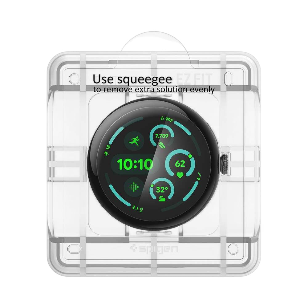 Protector de pantalla Spigen Elite Shield EZ FIT para Google Pixel Watch 45mm Series, Set de 2 piezas, Vidrio templado, Transparente AFL08525