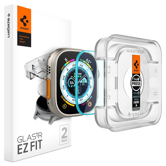 Protector de pantalla Spigen GlastR EZ FIT para Apple Watch Ultra Series, Set de 2 piezas, Vidrio templado AGL05556