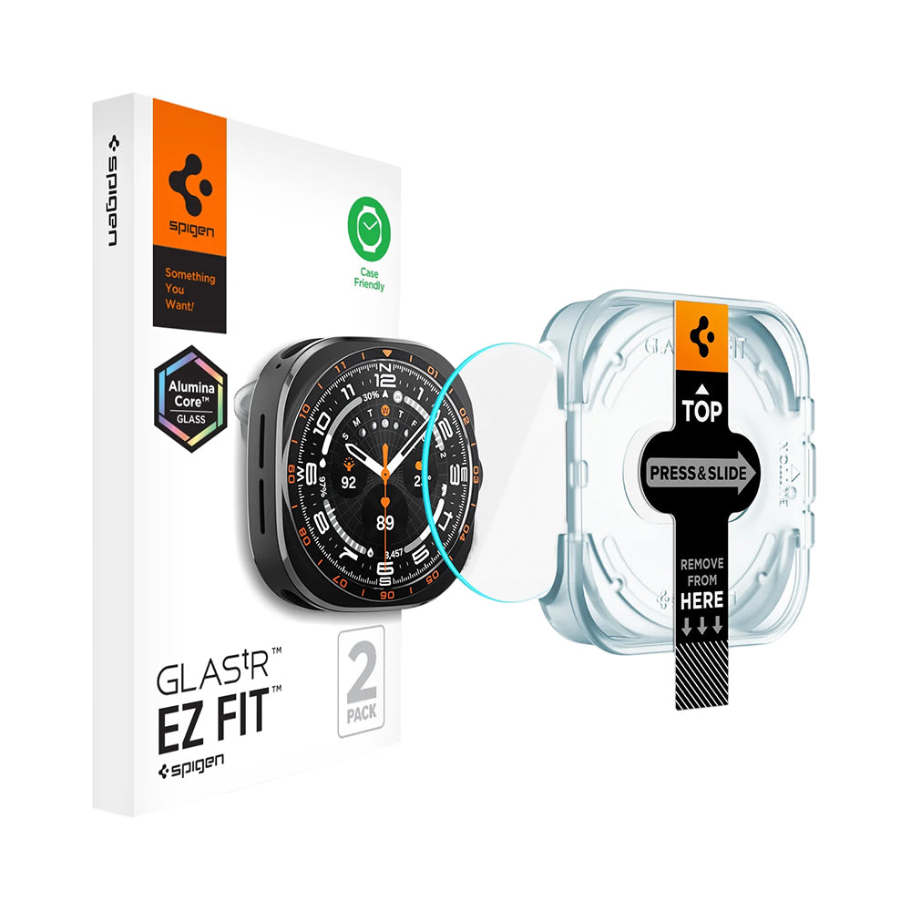 Protector de pantalla Spigen GlastR EZ FIT para Samsung Galaxy Watch Ultra2, vidrio templado, set de 2 piezas AGL11758