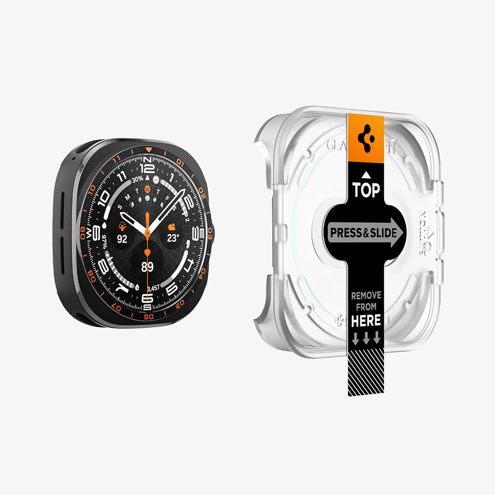 Protector de pantalla Spigen GlastR EZ FIT para Samsung Galaxy Watch Ultra2, vidrio templado, set de 2 piezas AGL11758