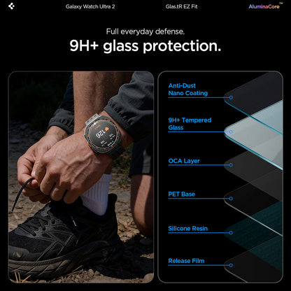 Protector de pantalla Spigen GlastR EZ FIT para Samsung Galaxy Watch Ultra2, vidrio templado, set de 2 piezas AGL11758