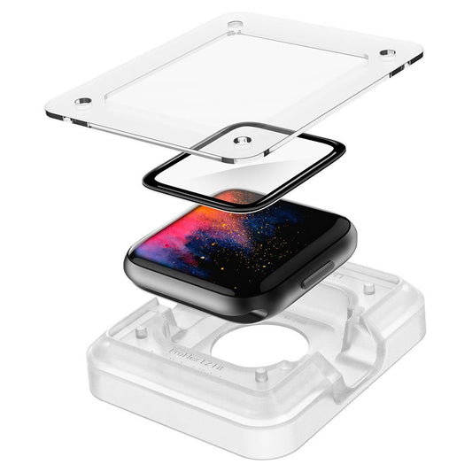 Protector de pantalla Spigen ProFlex EZ FIT para Apple Watch 44mm Series, Set de 2 piezas, Cristal Flexible, Negro