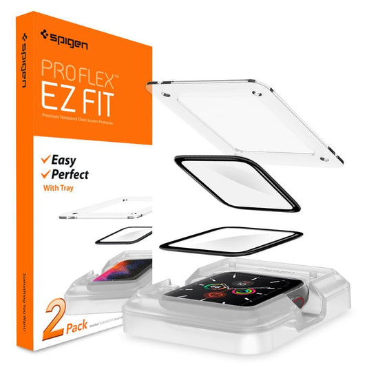 Protector de pantalla Spigen ProFlex EZ FIT para Apple Watch 44mm Series, Set de 2 piezas, Cristal Flexible, Negro