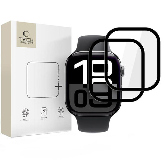 Protector de pantalla Tech-Protect Flex+ para Apple Watch 46mm Series, Set de 2 piezas, Cristal Flexible, Negro