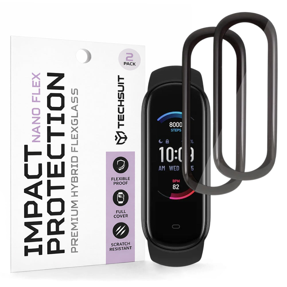 Folie de Protección Techsuit Nano Flex para Amazfit Band 5, Set de 2 piezas, Plástico, Negra