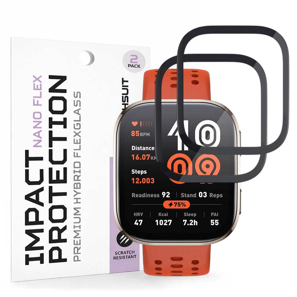 Lámina Protectora Techsuit Nano Flex para Amazfit Bip 6, Set de 2 piezas, Plástico, Negra