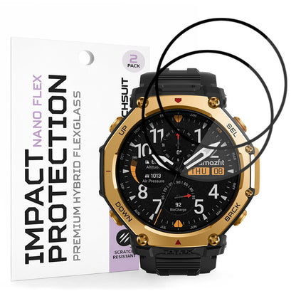 Folie Protección Techsuit Nano Flex para Amazfit T-Rex 3 Pro 48mm, Set 2 piezas, Plástico, Negra