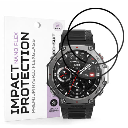 Folie Protección Techsuit Nano Flex para Amazfit T-Rex 3, Set 2 piezas, Plástico, Negra