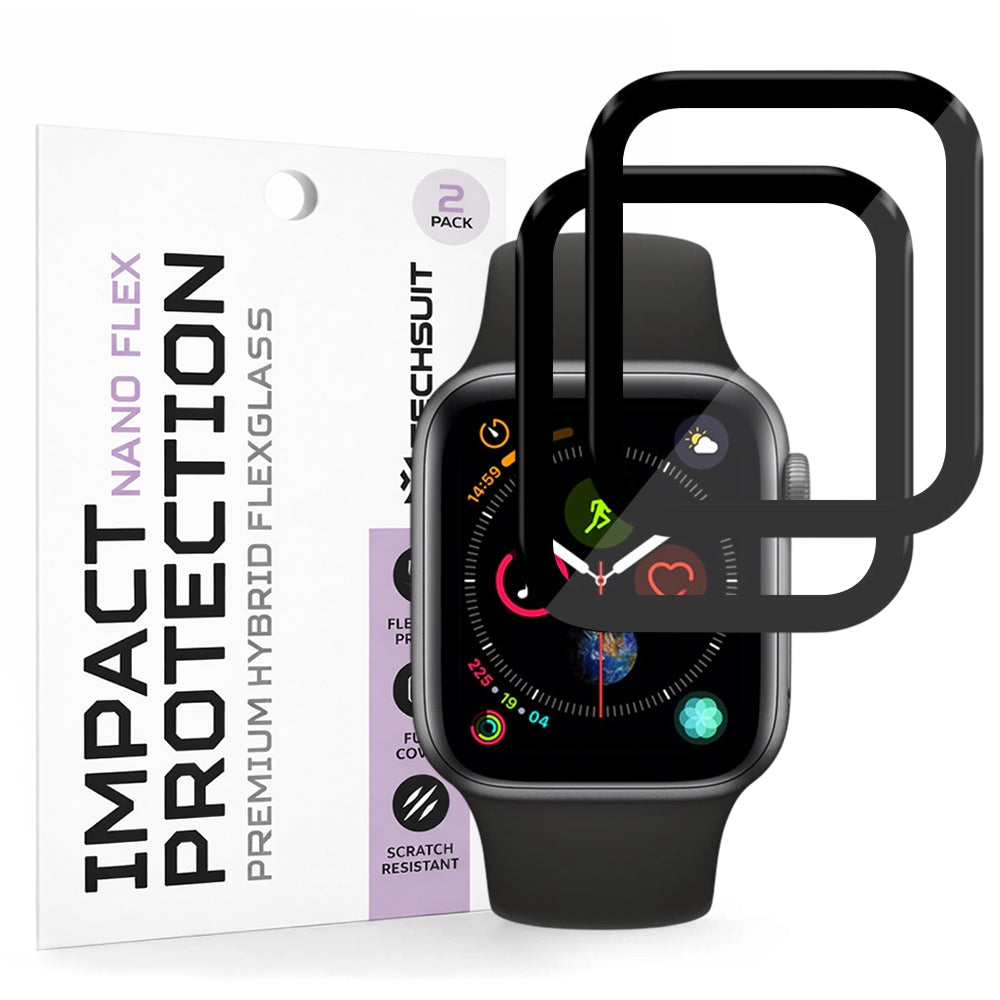 Folie de Protección Techsuit Nano Flex para Apple Watch 40mm Series, Set de 2 piezas, Plástico, Negra