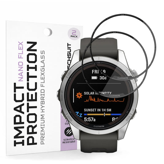 Folie de Protección Techsuit Nano Flex para Garmin Fenix 7S Pro Solar, Set de 2 piezas, Plástico, Negra