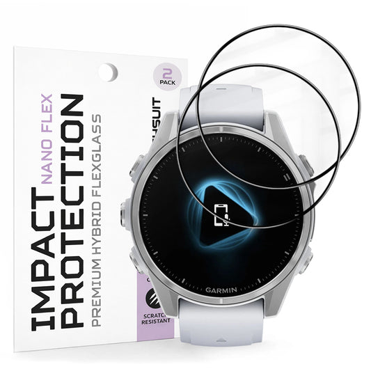 Folie de Protección Techsuit Nano Flex para Garmin Fenix 8 43mm, Set de 2 piezas, Plástico, Negra