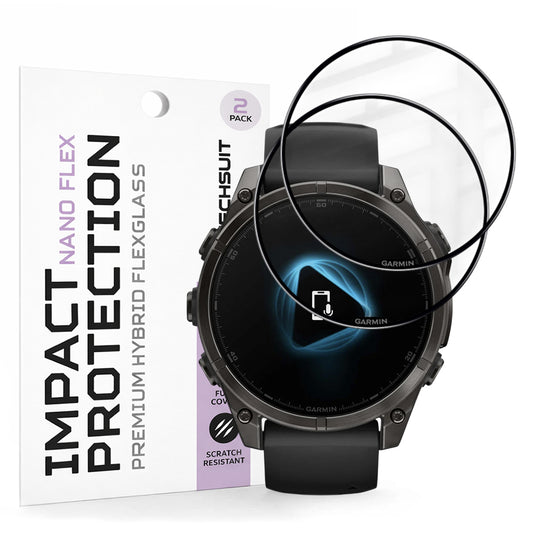 Folie de Protección Techsuit Nano Flex para Garmin Fenix 8 Pro 47mm / 8 47mm, Set de 2 piezas, Plástico, Negra