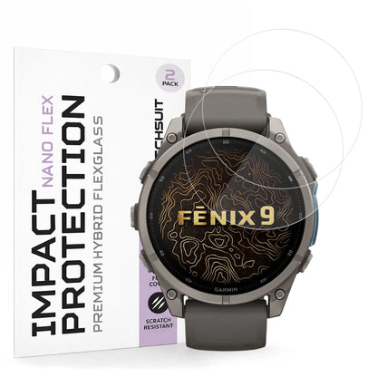 Protector Techsuit Nano Flex para Garmin Fenix 9 Pro 43mm / Fenix 9 43mm, Set de 2 piezas, Plástico, Negro