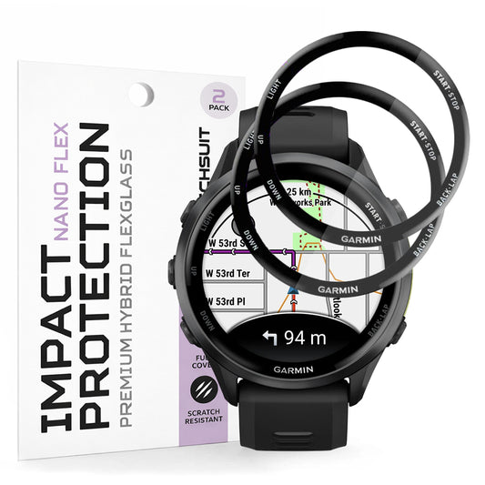 Folie de Protección Techsuit Nano Flex para Garmin Forerunner 570 47mm / 970, Set de 2 piezas, Plástico, Negra