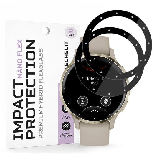 Protector de pantalla Techsuit Nano Flex para Garmin Venu 3S, Set de 2 piezas, Plástico, Negro