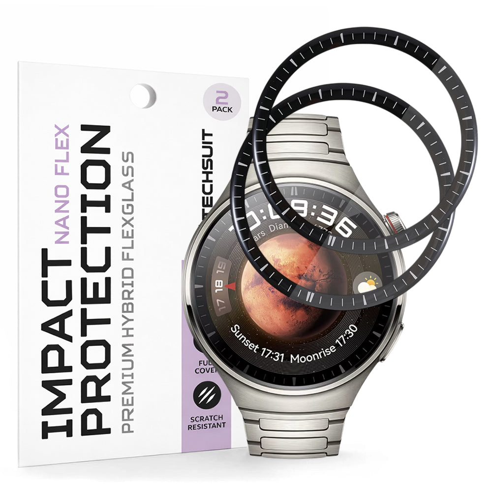 Folie de Protección Techsuit Nano Flex para Huawei Watch 4 Pro, Set de 2 piezas, Plástico, Negra