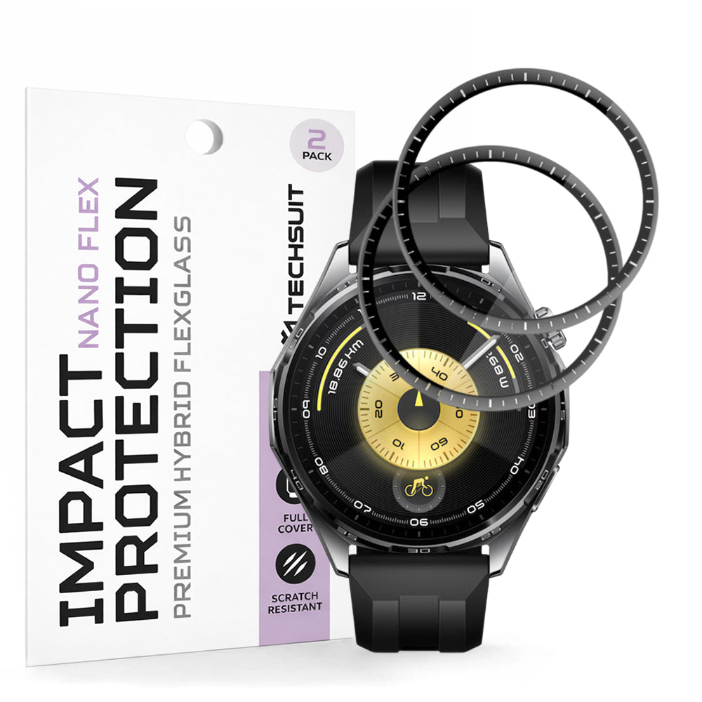 Folie de Protección Techsuit Nano Flex para Huawei Watch GT 6 46mm, Set de 2 piezas, Plástico, Negra