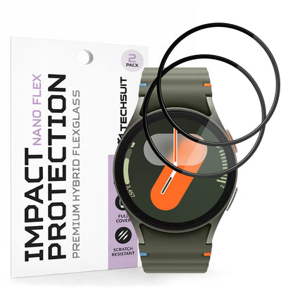 Folie de Protección Techsuit Nano Flex para Samsung Galaxy Watch7 40mm, Set de 2 piezas, Plástico, Negra