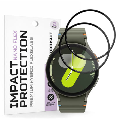 Folie de Protección Techsuit Nano Flex para Samsung Galaxy Watch7 44mm, Set de 2 piezas, Plástico, Negra