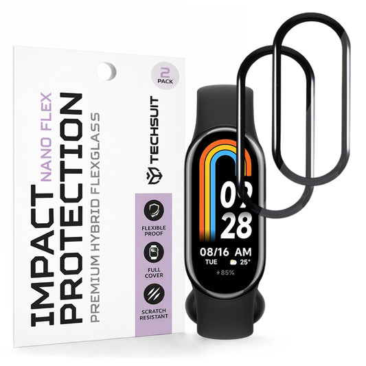 Folie de Protección Techsuit Nano Flex para Xiaomi Smart Band 8, Set de 2 piezas, Plástico, Negra
