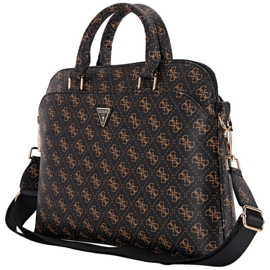 Bolso Guess 4G Triangle Logo para Laptop 15 pulgadas, Negro Marrón