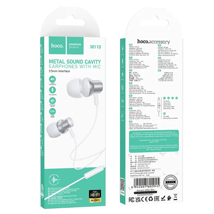 Handsfree 3.5mm HOCO M110, Plateado