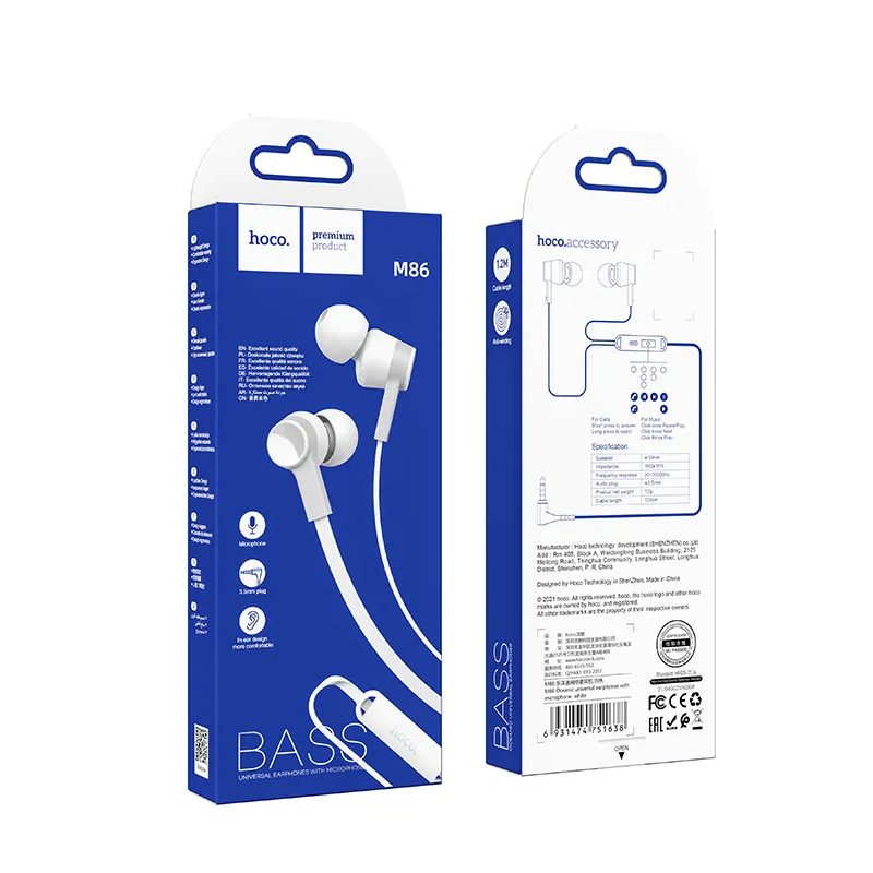 Manos libres 3.5mm HOCO M86, Blanco
