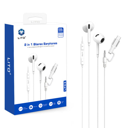 Handsfree 3.5mm / USB-C Lito LF03, Blanco