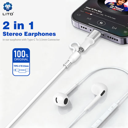 Handsfree 3.5mm / USB-C Lito LF03, Blanco