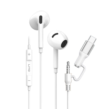 Handsfree 3.5mm / USB-C Lito LF03, Blanco