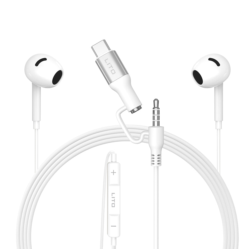 Handsfree 3.5mm / USB-C Lito LF03, Blanco