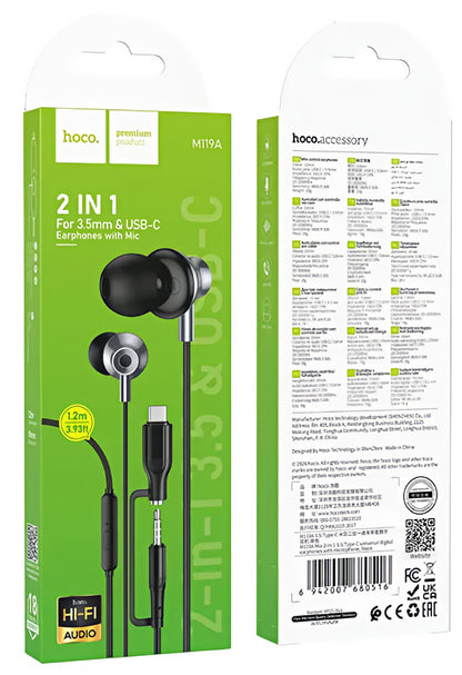 Manos libres 3.5mm / USB-C HOCO M119A, Negro