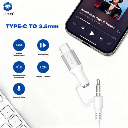 Handsfree 3.5mm / USB-C Lito LF03, Blanco