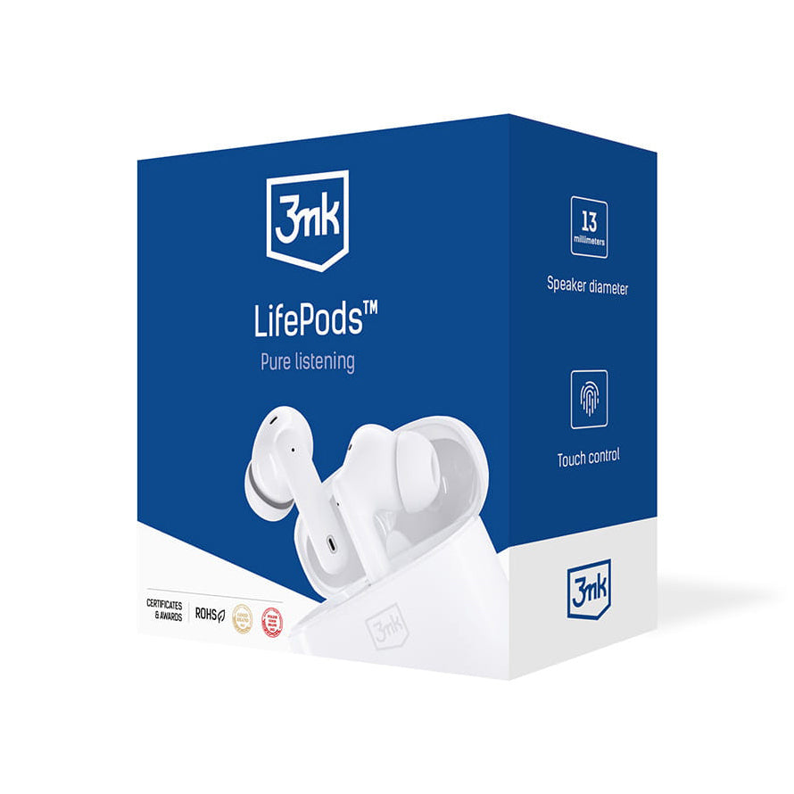 Manos libres Bluetooth 3MK LIFEPODS, TWS, ANC, Blanco