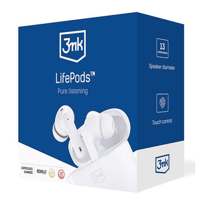 Manos libres Bluetooth 3MK LIFEPODS, TWS, ANC, Blanco