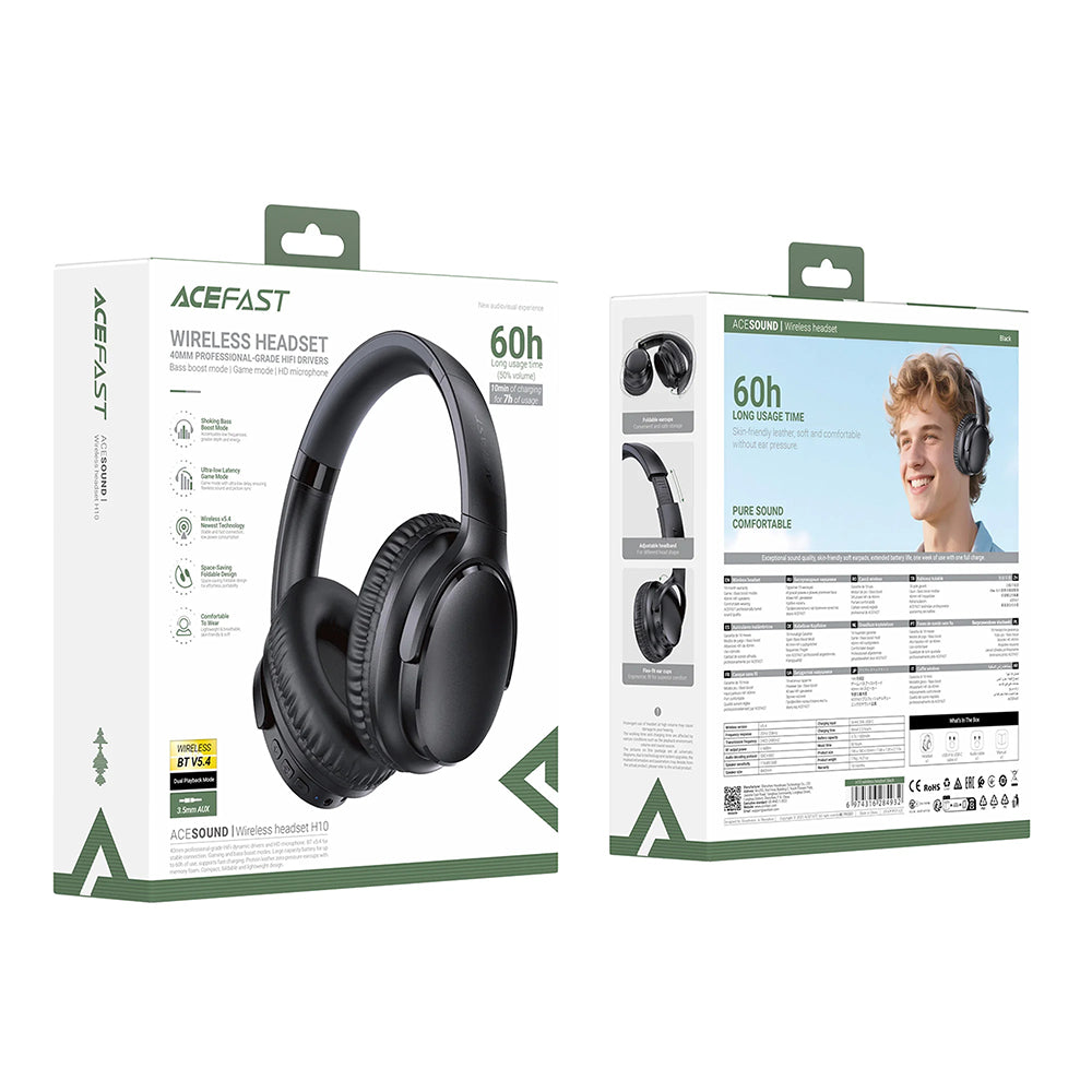 Manos libres Bluetooth Acefast H10, A2DP, Negro