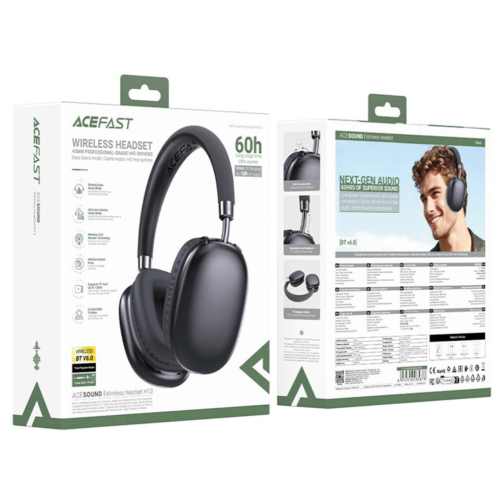 Manos libres Bluetooth Acefast H13, A2DP, Negro